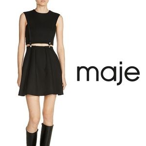 Maje Ruliete Black Sleeveless A-Line Mini Dress S